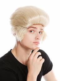 Hd00:46dissapointed girl with long blonde hair in leather jacket straightens hair use gadget sitting on the bench in the wind listen. Wig Men Carnival Pompadour Rockabilly Grandfather Old Mod 60 S Blonde Fair Blonde Lm 706 Za83