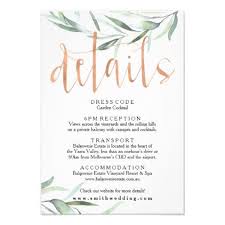 Eucalyptus Wedding Details Card With Rose Gold Gold Wedding Gifts Customize Marr Wedding Details Card Wedding Invitation Card Design Gold Wedding Invitations