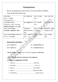 Download free printable comparative adjective worksheets and use them in class today. Free Esl Worksheets And Answer Keys For Comparatives Adjectives Comparatives And Superlatives Printable Esl Worksheet Adjectives Elementary Adjective Worksheet English For Students Use For Debates Discussions Speaking Conversations Independent