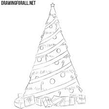 Collection of christmas tree line drawing (74). How To Draw A Simple Christmas Tree Drawingforall Net