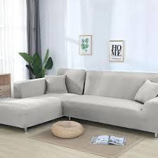 Housse De Canape D Angle Extensible Et Elastique Gris Clair Doux Mignon En 2020 Canape Angle Housse Canape Angle Housse Canape