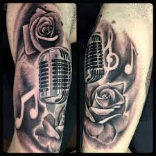 Half sleeve tattoo designs drawings. Miguel Angel Tattoo Old Vintage Microphone Roses And Music Notes