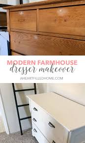 I decided to paint the whole thing in place.those deep scratches actually don't look bad when they have a couple coats of white paint on them! Modern Farmhouse Dresser Makeover A Heart Filled Home Diy Home Decor