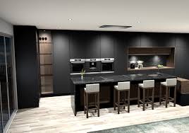Plan de travail en noyer. Cuisine Laquee En Noir Mate Et Bois Naturel De Noyer Neburarte