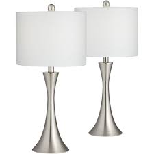 The interesting triangular shape of these shades makes these lamps an attractive addition to living room side tables or to decorative tables in hallways. 360 Lighting Modern Table Lamps Set Of 2 Led Dimmable Curved Brushed Nickel White Drum Shade Living Room Bedroom Bedside Office Target