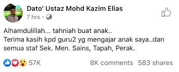 Ustaz kazim elias on wn network delivers the latest videos and editable pages for news & events, including entertainment, music, sports, science and more, sign up and share your playlists. Alhamdulillah Tahniah Buat Anakku Ustaz Kazim Elias Bangga Anak Gadis Peroleh Straight A Dalam Spm Media Hiburan