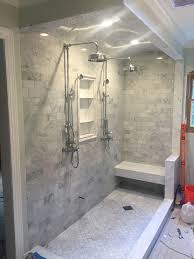 Barrel Shower Ceiling With Dual Thermostatic Shower Heads Bathroom Shower Tile Bathroom Remodel Shower Shower Remodel