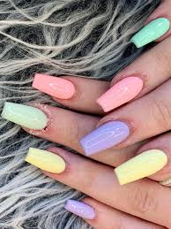Cute Spring Pastel Multicolored Nails 2020 Cute Manicure Cute Multi Colored Pastel Acryli In 2020 Pink Acrylic Nails Acrylic Nails Coffin Short Multicolored Nails