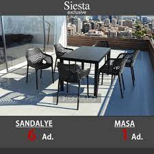 siyah 6 kisilik modern plastik masa sandalye balkon takimi sandalye modern masa