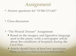 Did you think the exam was very difficult? Assignment Answer Questions For O Me O Life Class Discussion The Wound Dresser Assignment Based On The Imagery And Figurative Language Used In The Ppt Download