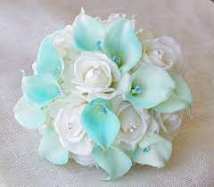 Silk Wedding Bouquet Aqua Mint Blue Bouquet Calla Roses Etsy Silk Flower Wedding Bouquet Flower Bouquet Wedding Silk Wedding Bouquets