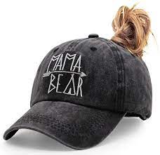 Manmesh Hatt Mama Bear Ponytail Hat Vintage Washed Distressed Baseball Dad Cap For Women Black At Amazon Women S Clothing Store