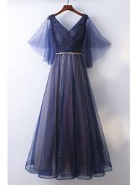 Beautiful Flowy Navy Blue Long Cheap Prom Dress With Bling Ropa Elegante Vestidos Elegantes Vestido De Baile