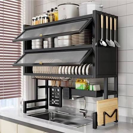 ✨ Organizador Escurridor de Platos de 2 Niveles con tapa ✨para fregadero  doble! Mantén tu cocina más organizada y elegante con este práctico estante  sobre fregadero. Su diseño moderno de doble capa