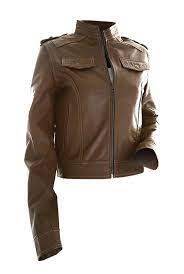 Women Classic Leather Tan Lightweight Jacket Has A Front Ykk Zipper Closure And Side Pockets Giving It A Style Li Leather Jackets Women Fashion Leather Jacket