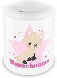 Samunshi Kinder Spardose Mit Namen Und Susser Katze Als Motiv Fur Kinder Jungen Und Madchen Sparschwein Amazon De