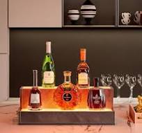 IDEAGLE 6-Bottle Gray LED Lighted Liquor Bottle Display Shelf Wood 2-Tiers  DIY Illuminated Wine Rack with Remote Control FY-W2178P163141