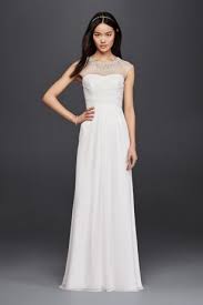 Sheath Wedding Dress With Beaded Illusion Neckline David S Bridal Casual Wedding Dress Fitted Wedding Dress Form Fitting Wedding Dress