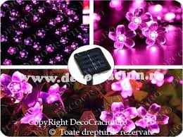 Ghirlande Luminoase Solare De Exterior Leduri Roz Cu Flori De Cires 3buc