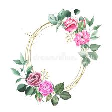 Cornice fiori png 2 png image. Watercolor Gold Geometrical Round Oval Frame With Pink Maroon Purple Red Roses Stock Photo Image Of Flora Plant 156049932