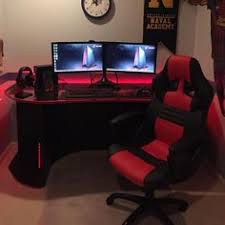 Room, men's cave, boy's cave, video game themed room. 23 Red Themed Gaming Setups Ideas Gaming Setup Setup Gamer Room