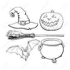 Check spelling or type a new query. Accessoires De Sorciere Noir Et Blanc Chapeau Pointu Caldron Jack O Lanterne Balai Chauve Souris Elements De Decoration Halloween Illustration Vectorielle De Croquis Isole Sur Fond Blanc Clip Art Libres De Droits