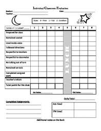 individual classroom evaluation form behavior chart