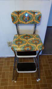 I recovered the seat cushions of my 6 dining chairs using faux leather. Vintage Cosco Stool Recover Kitchen Stools Retro Furniture Redo Furniture