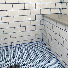 Colored Grout Is One Design Tweak Will Make Your Bathroom Look More Luxe Blue Shower Tile White Tile Shower Coloured Grout