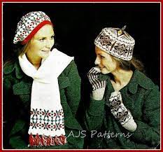 Pdf Knitting Pattern Ladies Retro Fair Isle Beret Pill Box Hat Scarf Mittens Pdf Knitting Pattern Knitting Knit Sets