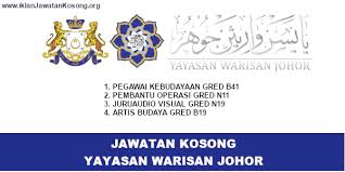 Pembantu muzium (gred s17) 6. Jawatan Kosong Johor Jawatan Kosong Yayasan Warisan Johor 1 Pegawai Kebudayaan Gred B41 2 Pembantu Operasi Gred N11 3 Juruaudio Visual Gred N19 4 Artis Budaya Gred B19 Tarikh Tutup 7