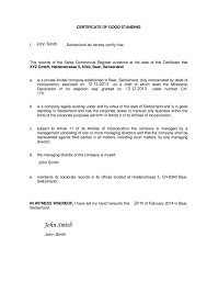 Difference between certificate of good standing and certificate of incumbency. Switzerland Gsl