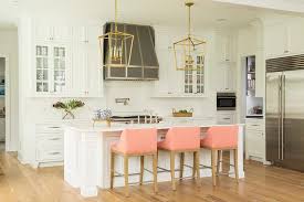Shop belmont white kitchen island. White Kitchen Island With Pink Counter Stools Transitional Kitchen