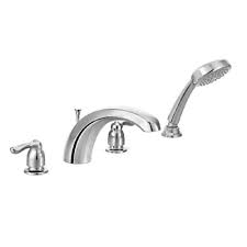 Get free shipping on qualified freestanding bathtub faucets or buy online pick up in store today in the bath department. Moen Chateau 2 Handle Deck Mount Roman Tub Faucet With Built In Handshower Diverters In Ch The Home Depot Canada
