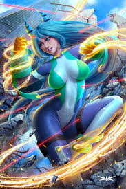 Nejire emitting energized shockwaves at the villains. Artstation Nejire Hadou Boku No Hero Academia Kircell Art