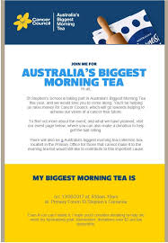 One of cancer council's major fundraisers is australia's biggest morning tea. Week 6 Term 2 Primary Notices Primary Notices Carramar