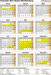 12 kalenderblätter 2021 mit motiven von lieben monster zum ausmalen. Kalender 2021 Baden Wurttemberg Ferien Feiertage Pdf Vorlagen