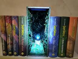 Book Nook Bookshelf Insert Goblet With Fire Library Decor Book End Miniature Decoration Between Books Bookshelf Diorama In 2020 Bookshelf Art Book Nooks Library Decor