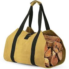 Log Carrier Wood Carrying Tool Bag Firewood Carrier For Fireplace 16oz Waxed Canvas In 2020 Firewood Carrier Log Carrier Firewood Tote