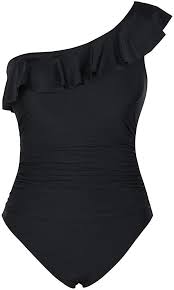 Hilor Women S One Piece Swimsuits One Shoulder Swimwear Asymmetric Ruffle Monokinis Bathing Suits Bla One Piece Women S One Piece Swimsuits One Piece For Women