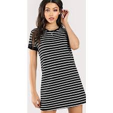 Black And White Striped T Shirt Dress Shein Sheinside Striped Tee Dress 11 Liked On Polyvore Featuring Dresses Black Striped Tee Shirt Dress Striped Tee Dress Black And White Summer Dresses