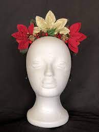 Handmade Poinsettia Flower Crown Perfect Fit For A Childs Head A Beautiful Red And Gold Poinsettia Flower Crown Mad Poinsettia Flower Poinsettia Flower Crown