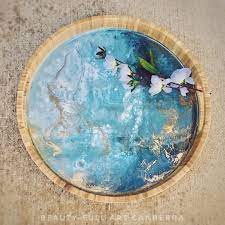 Beauty Full Art Canberra On Instagram New Teal White And Gold Resin And Bamboo Serving Tray 40cm Diameter Available Now In My M Resin Art Resin Uses Art