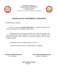 A letter of good moral character is a letter that is written by someone you know who will vouch for your moral char. Good Moral Employer Example Certificate Of Good Moral High Schools Review Examples Of Positive Feedback You Can Give To Your Employee As Well As What To Say And How