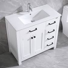 Shop a wide range of bathroom vanity units online at plumbworld! Wonline 36 White Bathroom Vanity Cabinet And Ceramic Vessel Sink Equipped With Chrome Faucet Drain And Mirror Vanities Set Walmart Com Walmart Com