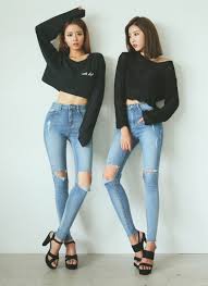 Dabagirl Ripped Knees High Waist Skinny Jeans Korean Fashion Skinny Jeans Korean Fashion Casual