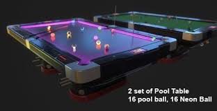 Neon Pool Table And Stylish Pool Table 3d Model Pool Table Mini Pool Pool Sticks