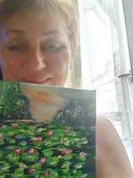 Water Lilies Pond Painting: Small Impasto Art, Monet Style (8x8)