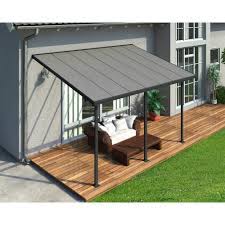 Palram Feria 10 Ft X 14 Ft Grey Patio Cover Awning 702723 The Home Depot Patio Design Aluminum Patio Covers Pergola Patio