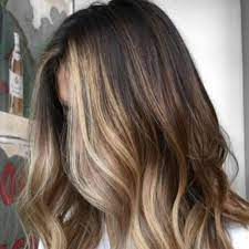 Brown highlights on the front hair that fall below the shoulder with slight curls. Brown Hair With Highlights In The Front Novocom Top